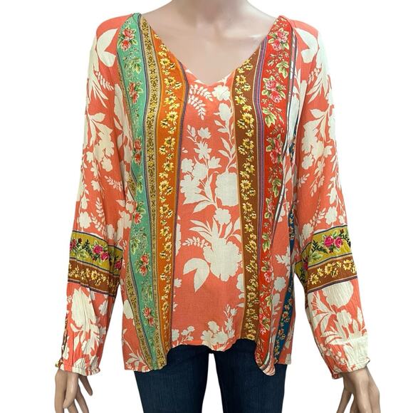 Anthropologie Vineet Bahl Mixed Floral Print Peasant Top Medium Boho Embroidered - Picture 1 of 12